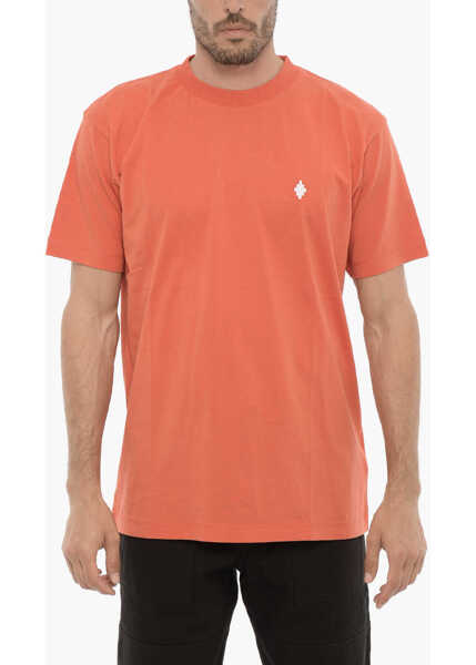 Tricouri Marcelo Burlon Solid Color Crew-Neck T-Shirt With Cross Embroidery Orange Barbati (BM 14918239) 1