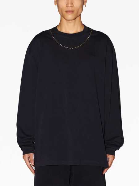 Tricouri AMBUSH Long Sleeved Crew-Neck T-Shirt With Silver-Tone Chain Blue Barbati (BM 14918590) 3
