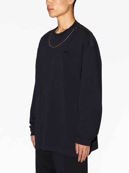 Tricouri AMBUSH Long Sleeved Crew-Neck T-Shirt With Silver-Tone Chain Blue Barbati (BM 14918590) 4