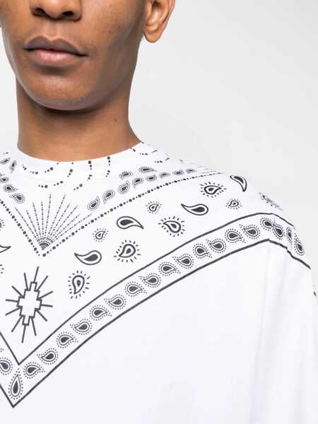 Tricouri Marcelo Burlon Bandana Motif Crew-Neck T-Shirt Black & White Barbati (BM 14918596) 5