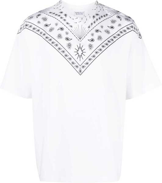 Tricouri Marcelo Burlon Bandana Motif Crew-Neck T-Shirt Black & White Barbati (BM 14918596) 1
