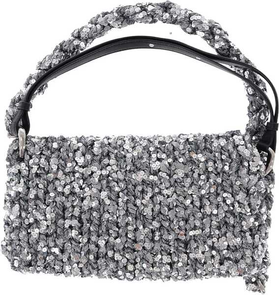 Genti mini Jil Sander Knitted Shoulder Bag With Sequins Silver Femei (BM 14921248) 2