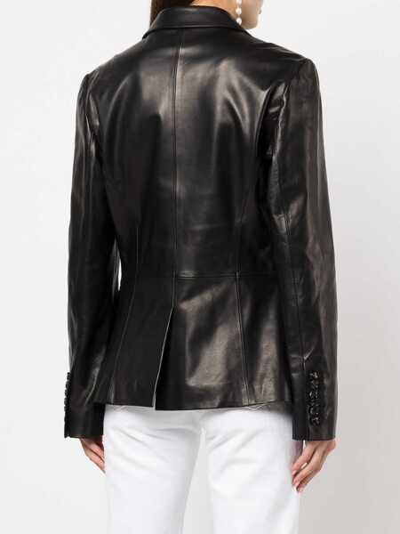 Sacouri AMIRI Peak Lapel Leather 1-Button Blazer Black Femei (BM 14921254) 4