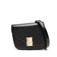 Genti de umar 'Fiamma S' Black Asymmetric Crossbody Bag With Logo Detail In Leather Woman Femei