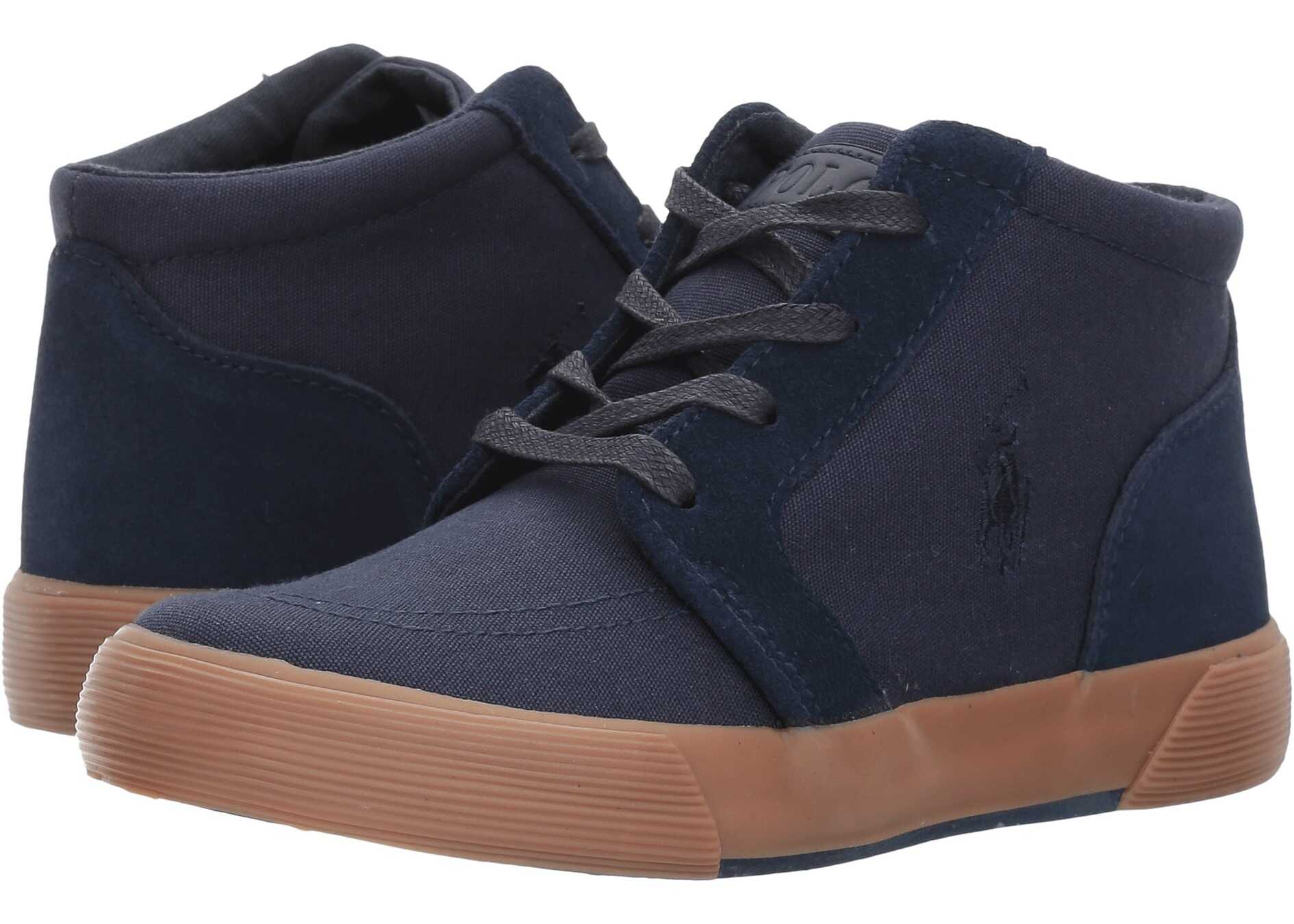 Tenis Polo Ralph Lauren Kids Faxon II Mid (Little Kid) Navy Canvas/Suede/Navy Pony