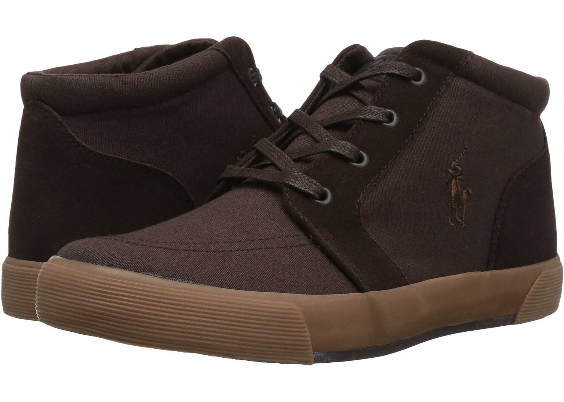 Tenis Polo Ralph Lauren Kids Faxon II Mid (Little Kid) Chocolate Canvas/Suede/Chocolate Pony