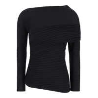 Topuri Black Asymmetric Top With Long Sleeves In Pleated Viscose Blend Woman Femei