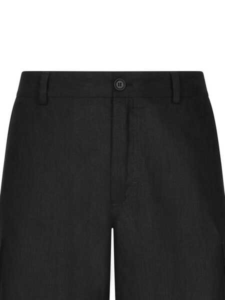 Pantaloni Dolce & Gabbana Black Bermuda Shorts With Logo Patch In Linen Man Black Barbati (BM 14964679) 2