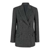 Sacouri Grey Double-Breasted Jacket With Herringbone Pattern In Wool Woman Femei