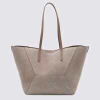 Genti de mana Brunello Cucinelli Light Grey Leather Tote Bag Femei