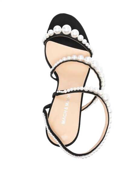 Sandale MACH & MACH Mach & Mach Sirene Satin Round Toe Pearl Sandals Shoes Black Femei (BM 14972461) 4