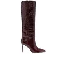 Bocanci Dark Bordeaux High Boots With Stiletto Heel In Croco Embossed Leather Woman Femei
