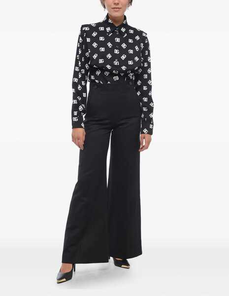 Pantaloni casual Chloe Flax Blend Palazzo Pants With Double Buttoning Blue Femei (BM 14981314) 2
