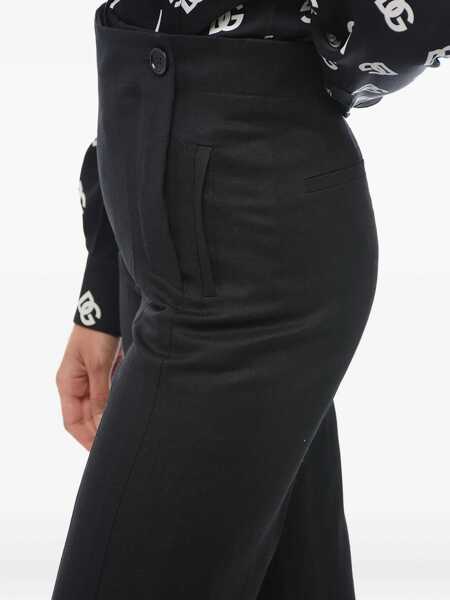 Pantaloni casual Chloe Flax Blend Palazzo Pants With Double Buttoning Blue Femei (BM 14981314) 4