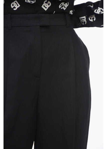 Pantaloni casual Fabiana Filippi Single-Pleated Linen Blend Chinos Pants Black Femei (BM 14981317) 3