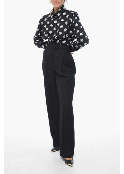 Pantaloni casual Fabiana Filippi Single-Pleated Linen Blend Chinos Pants Black Femei (BM 14981317) 4