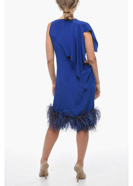 Rochii scurte STEPHAN JANSON Asymmetric Paris Silk Dress With Ostrich Feathered Bottom Blue Femei (BM 14981323) 2