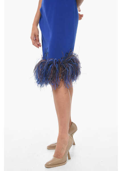 Rochii scurte STEPHAN JANSON Asymmetric Paris Silk Dress With Ostrich Feathered Bottom Blue Femei (BM 14981323) 4