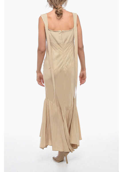 Rochii lungi SPORTMAX Silk Cora Midi Dress With Lace-Up Detail Beige Femei (BM 14981332) 2