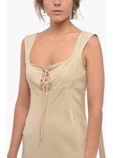 Rochii lungi SPORTMAX Silk Cora Midi Dress With Lace-Up Detail Beige Femei (BM 14981332) 3