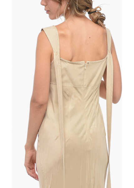 Rochii lungi SPORTMAX Silk Cora Midi Dress With Lace-Up Detail Beige Femei (BM 14981332) 4