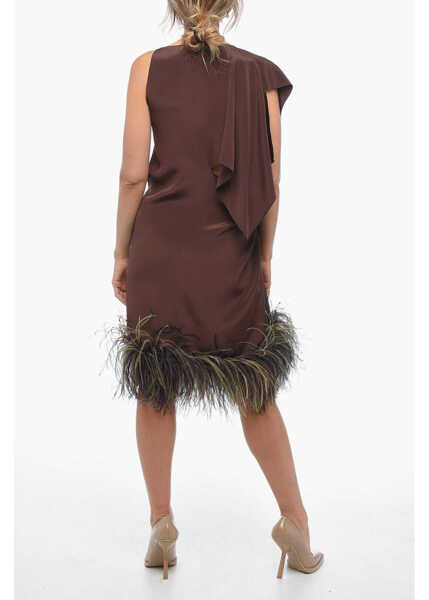 Rochii scurte STEPHAN JANSON Asymmetric Paris Silk Dress With Ostrich Feathered Bottom Brown Femei (BM 14981551) 2