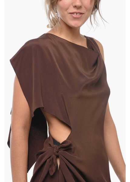 Rochii scurte STEPHAN JANSON Asymmetric Paris Silk Dress With Ostrich Feathered Bottom Brown Femei (BM 14981551) 3
