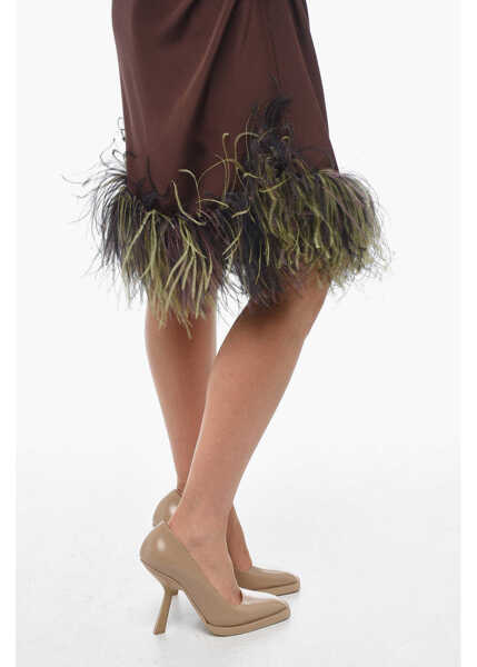 Rochii scurte STEPHAN JANSON Asymmetric Paris Silk Dress With Ostrich Feathered Bottom Brown Femei (BM 14981551) 4
