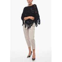 Poncho Dama - Poncho Fabiana Filippi Cotton Crochet Cape With Fringed Bottom Black Femei (BM 14981752) - B-mall.ro