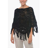Poncho Cotton Crochet Cape With Fringed Bottom Femei