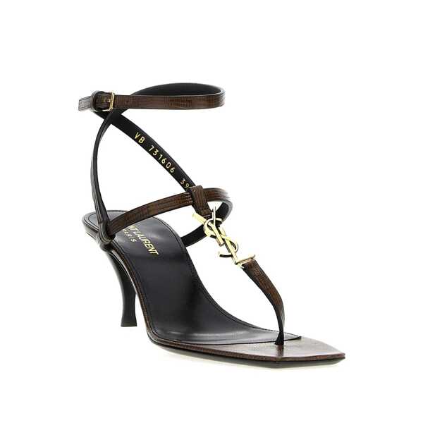 Sandale Saint Laurent Saint Laurent Cassandra Leather Flip-Flop Sandals Brown Femei (BM 14981977) 2