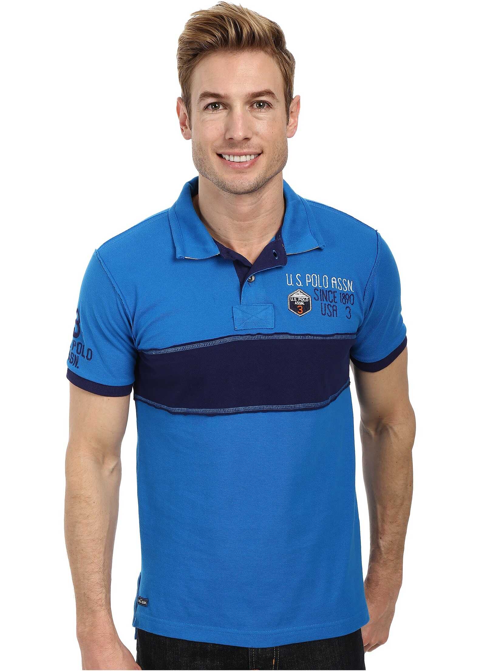 Tricou U.S. POLO ASSN. Chest Stripe Slim Fit Polo Blue Tile