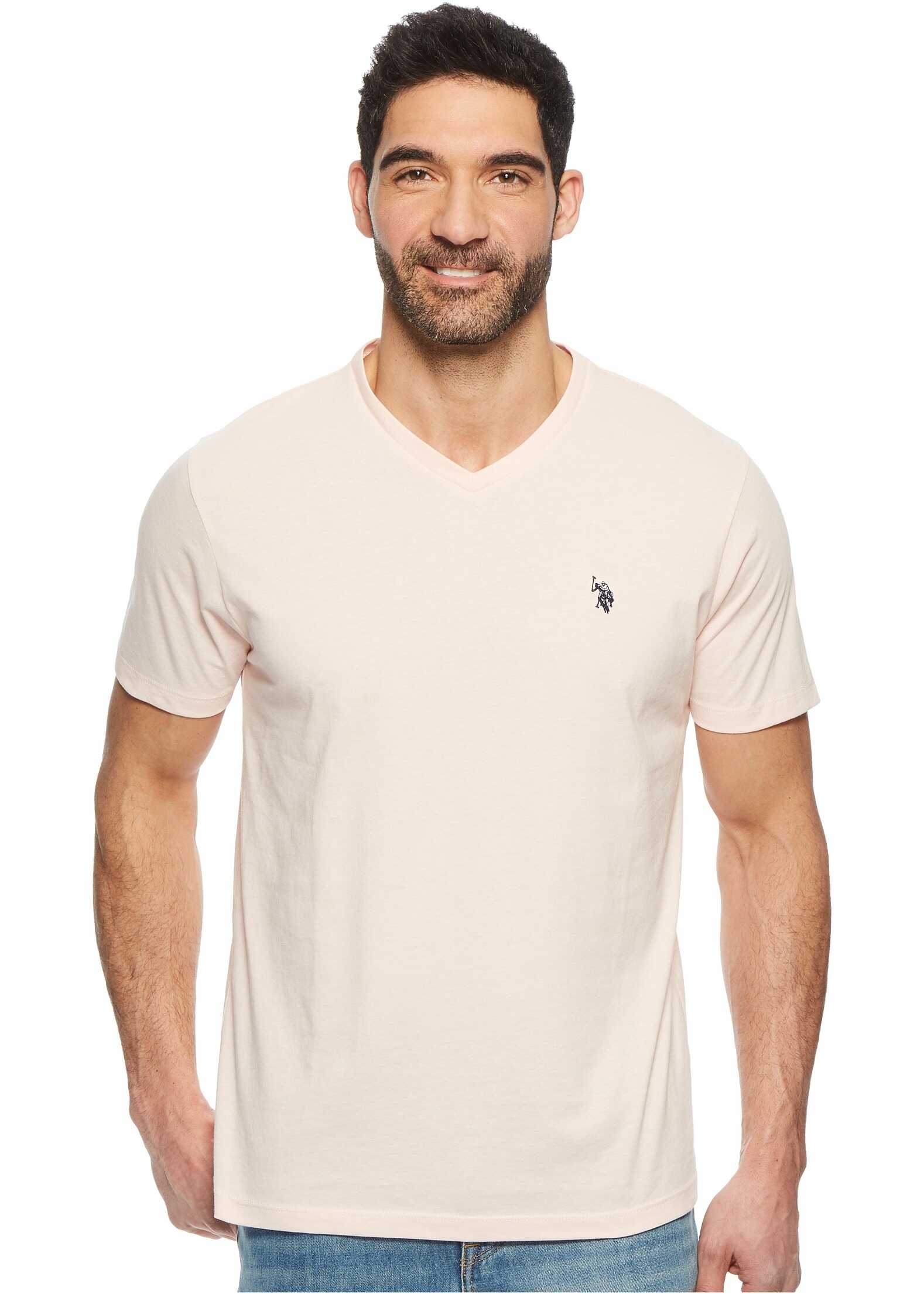 Tricou U.S. POLO ASSN. V-Neck Short Sleeve T-Shirt Pink Champagne Heather