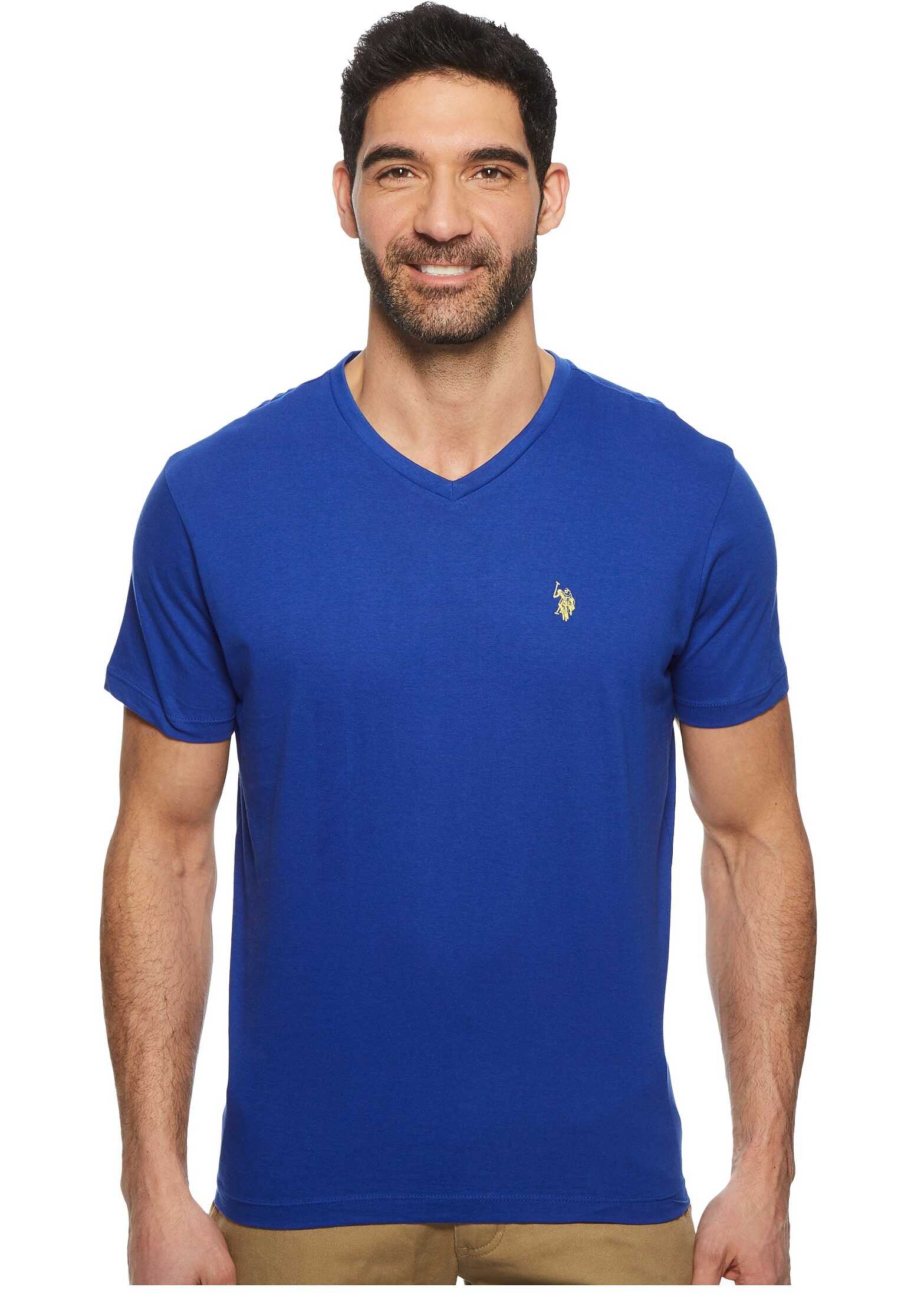 Tricou U.S. POLO ASSN. V-Neck Short Sleeve T-Shirt Cobalt Blue/Yellow