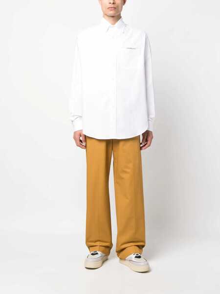 Camasi casual Palm Angels Piquet Cotton Button Down Shirt With Breast Pocket Black & White Barbati (BM 14991913) 2