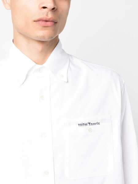 Camasi casual Palm Angels Piquet Cotton Button Down Shirt With Breast Pocket Black & White Barbati (BM 14991913) 5