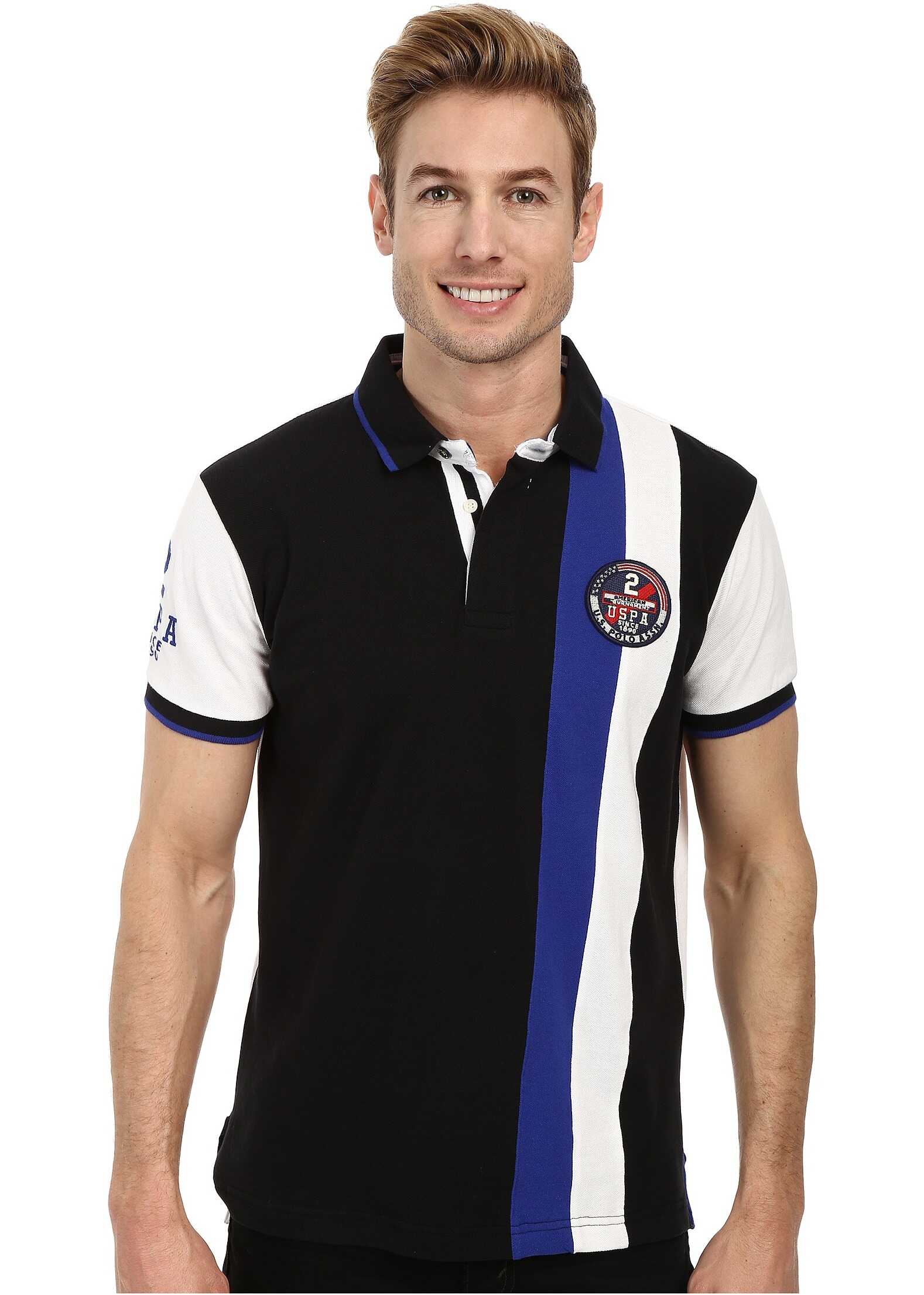Tricou U.S. POLO ASSN. Vertical Stripes Color Block Pique Polo Black