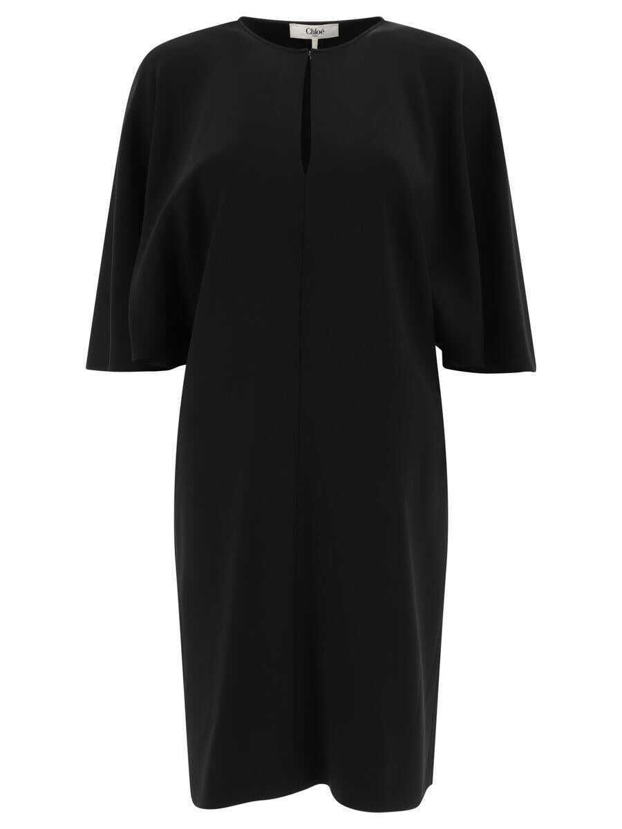 Rochii Chloe Chlo Short Dress With Crepe And Viscose Cape Black Femei 