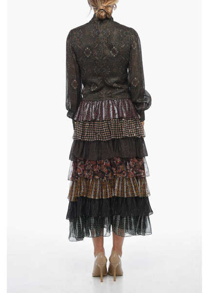 Rochii lungi Cline Tie Neck Silk Blend Dress With Lurex Motif Multicolor Femei (BM 15039805) 2