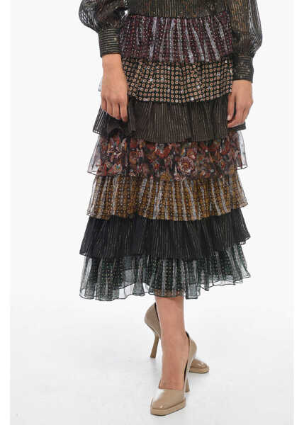 Rochii lungi Cline Tie Neck Silk Blend Dress With Lurex Motif Multicolor Femei (BM 15039805) 4