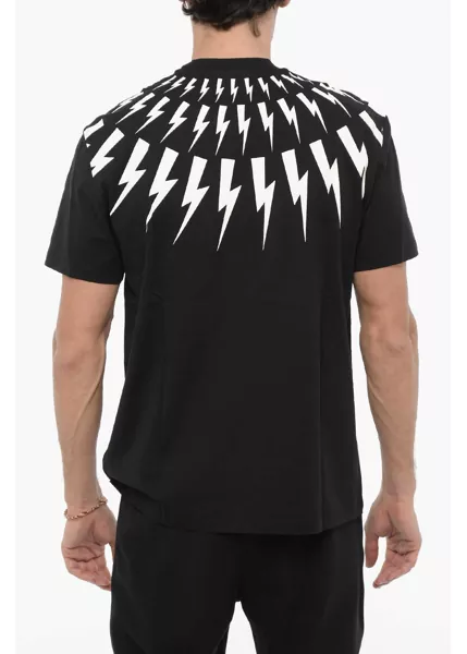 Tricouri Neil Barrett Slim Fit Fairisle Thunderbolt Crew-Neck T-Shirt Black Barbati (BM 15088822) 2