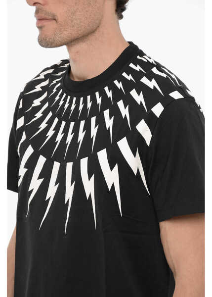 Tricouri Neil Barrett Slim Fit Fairisle Thunderbolt Crew-Neck T-Shirt Black Barbati (BM 15088822) 3