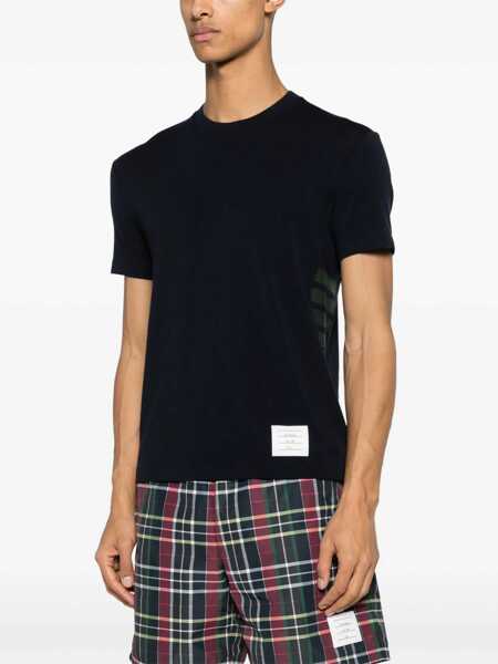 Tricouri Thom Browne Blue T-Shirt With Logo Patch In Stretch Wool Man BLUE Barbati (BM 15095083) 3