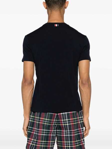 Tricouri Thom Browne Blue T-Shirt With Logo Patch In Stretch Wool Man BLUE Barbati (BM 15095083) 4