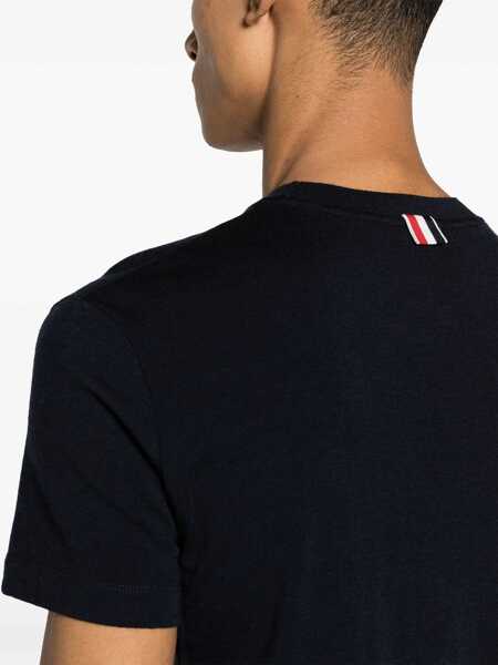 Tricouri Thom Browne Blue T-Shirt With Logo Patch In Stretch Wool Man BLUE Barbati (BM 15095083) 5
