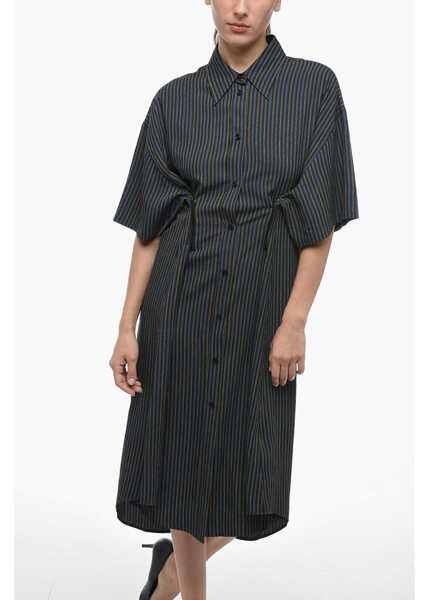 Rochii lungi Maison Margiela Mm6 Single-Pleated Cotton Shirt Dress With Balanced Stripe M Black Femei (BM 15098728) 4