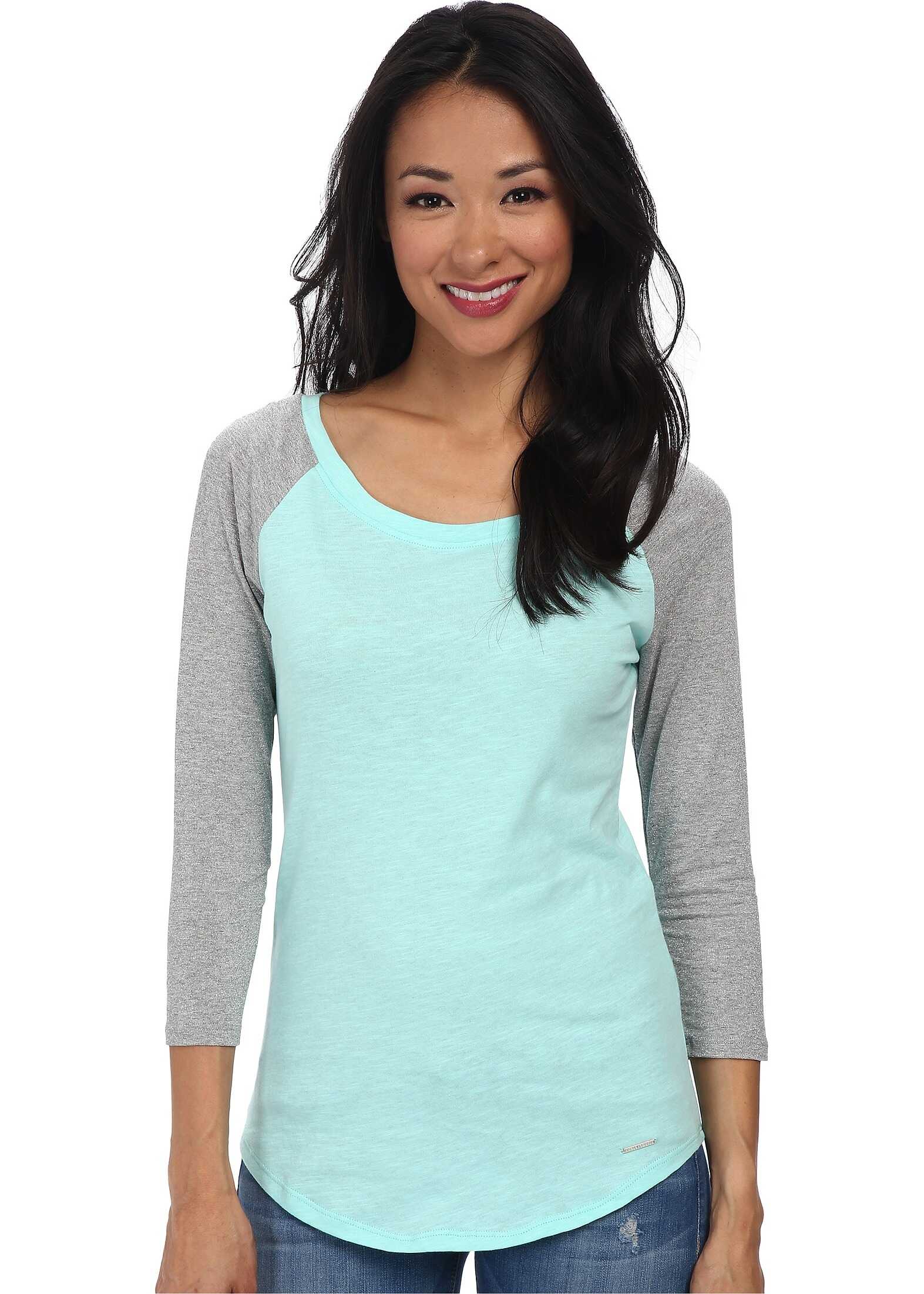 U.S. POLO ASSN. Metallic 3/4 Sleeve with Light Weight Jersey Knit Body T-Shirt Aqua Thaw