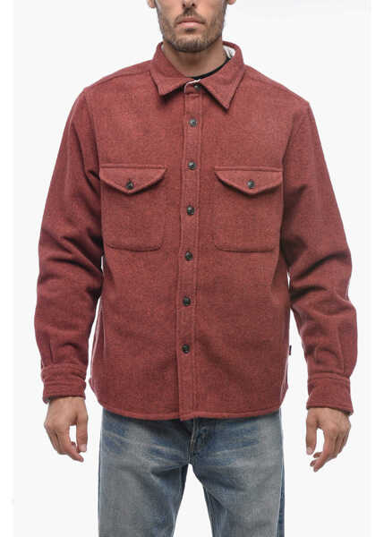 Jachete Woolrich Twill Wool And Nylon Alaskan Overshirt With Double Breast Po Burgundy Barbati (BM 15124693) 1