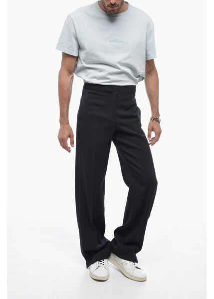 Pantaloni office Jil Sander Virgin Wool Luigi Palazzo Pants With Ankle Button Midnight Blue Femei (BM 15124876) 4