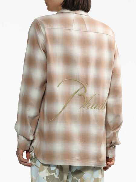 Camasi casual RHUDE Checked Shirt With Embroidered Logo Beige Barbati (BM 15125122) 4